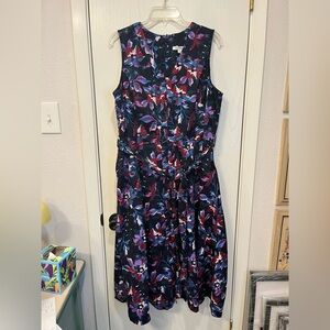 Free Assembly Dark Floral Maxi Midi Dress Cotton Pockets Size XL 16-18